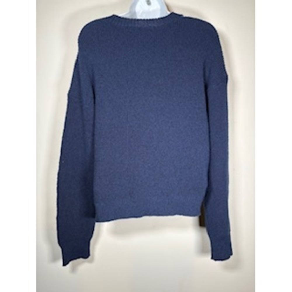 Navy Blue Sweater White Sleeve Stripe Ribbed Knit Crewneck Coastal‎ Nautical - Picture 4 of 5